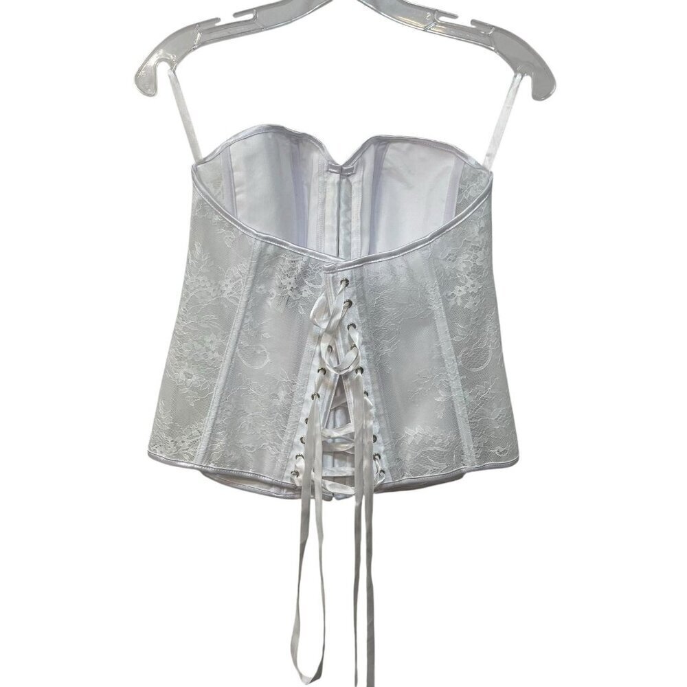 Adore Me Women's Ashoka Corset Bright White Size Large Boned Lace up Back Sheer - Picture 5 of 10